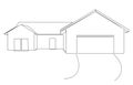 single line drawing of single-familiy home with garage