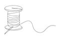 Single line drawing of a spool of thread with needle Royalty Free Stock Photo