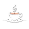 Single Line Drawing: Steaming Cup of Coffee or Tea on Saucer Royalty Free Stock Photo