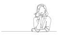 single line drawing of thoughtful and sceptical woman Royalty Free Stock Photo