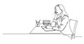 single line drawing of thoughtful woman taking notes in journal Royalty Free Stock Photo