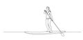 single line drawing of woman standup paddleboarding