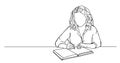 single line drawing of woman taking notes in journal Royalty Free Stock Photo
