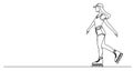 single line drawing of young woman on inline skates Royalty Free Stock Photo