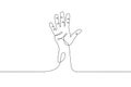 Single line drawn hand gesture, minimalistic waving human five fingers arm, symbol of handprint, hello, waving, greeting, five,