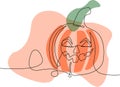 Single line pumpkin illustration, halloween doodle sketch