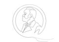 Single line sketch of man with beard. Music literature award, Man Head Profile coin icon. The award of the year, vector sketch