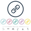 Single link flat color icons in round outlines