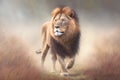 Single lion looking regal standing proudly on a small hill. Neural network AI generated Royalty Free Stock Photo