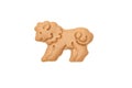 Single lion shaped biscuit cookie isolated on white background