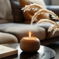 Illuminated Candle on Table Royalty Free Stock Photo