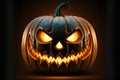 A single lit spooky halloween pumpkins, creative digital illustration painting