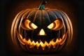 A single lit spooky halloween pumpkins jack o lantern, creative digital illustration painting