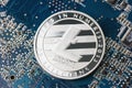 Litecoin new digital cryptocurrency on mainboard