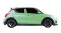 Single lovely small light green car or mini car isolated on white background with clipping path Royalty Free Stock Photo