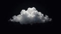 A single, luminous cumulus cloud isolated on a pitch-black background, ideal for design elements and artistic compositions. Royalty Free Stock Photo