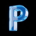 Luminous Blue 3D Letter P with Glowing Outline on Black Background alphabet character Royalty Free Stock Photo