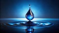 A single, luminous drop of water impacts a still surface, creating concentric ripples. Generative AI Royalty Free Stock Photo