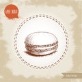 Single macaron cookie on vintage old background. Delicious french pastry sweet.