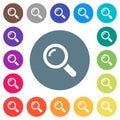 Single magnifier flat white icons on round color backgrounds