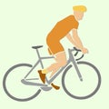 Single male bicyclist on bicycle.