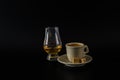 Single malt tasting glasses, single malt whisky in a glass and b Royalty Free Stock Photo