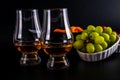 Single malt tasting glasses, single malt whisky in a glass, whit Royalty Free Stock Photo