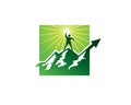 Single man victory on top mountain logo