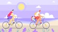 Man and Father with Baby on Bike Walk Cartoon