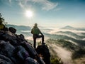 Single man hiker on a mountain trail