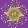 Single Mandala - Abstract Foliage Natural Design Purple Green Colors