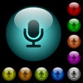 Single microphone icons in color illuminated glass buttons