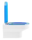 Single modern toilet bowl with blue cover isolated on white