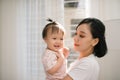 Single mom and daughter portrait. Happy family and people concept. Mother and Children day theme Royalty Free Stock Photo