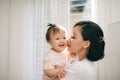 Single mom and daughter portrait. Happy family and people concept. Mother and Children day theme Royalty Free Stock Photo