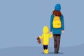Mother and Daughter Walking Together Vector Illustration