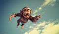 Single Monkey or Macaca jumping in a flying position. It leaping floats in the air with shock. a monkey was jumping from tree to