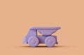 Single monochrome pruple color dump truck toy in single color yellow, orange background, 3d Rendering