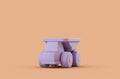 Single monochrome pruple color dump truck toy in single color yellow, orange background, 3d Rendering