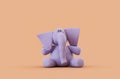 Single monochrome pruple color elephant toy in single color yellow, orange background, 3d Rendering