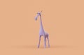 Single monochrome pruple color giraffe toy in single color yellow, orange background, 3d Rendering