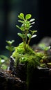 single moss plant on blur background generative AI Royalty Free Stock Photo