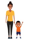 Single mother with children cartoon