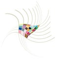 Single mottled, multi-color and colorful spiral, swirl, twirl element. Twisted cyclic, circular and radial, radiating whorl,