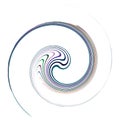 Single mottled, multi-color and colorful spiral, swirl, twirl element. Twisted cyclic, circular and radial, radiating whorl,