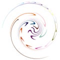 Single mottled, multi-color and colorful spiral, swirl, twirl element. Twisted cyclic, circular and radial, radiating whorl,