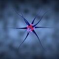 Single nerve cell pulsating with red lights Royalty Free Stock Photo