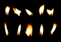 Candle flame set isolated on black background Royalty Free Stock Photo