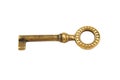 Single old golden key on a white background Royalty Free Stock Photo