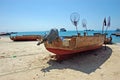 Single old wooden ship on the beach in Zanzibar Royalty Free Stock Photo